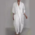 Elegant white oversized V-neck robe dress with large side pockets and loose fit - 3XL / Dresses / White