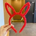 Bandeau oreilles de lapin en peluche rouge vif idéal pour le nettoyage du visage - 18# Bandeau Oreilles de Lapin en Peluche Rouge