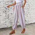 Bohemian ethnic print harem pants featuring high smocked waist and side pockets for women - S / Bottoms / Multi-color 1