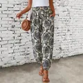 High-waisted bohemian ethnic print pants with smocked waist in dark damask pattern - S / Bottoms / Multi-color 2