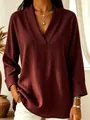Close-up of a burgundy V-neck shawl collar blouse for women with textured crepe fabric - 4XL / Tops / Burgundy