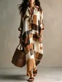 Robe longue chemise à imprimé géométrique pour femmes style bohème vacances d'été - S / Robes / Motif Géométrique 2