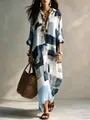 Longue robe chemise à imprimé géométrique d'été avec accessoires bohèmes pour les vacances - S / Robes / Motif Géométrique 3
