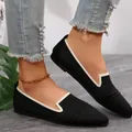 Détail des ballerines pointues noires pour femmes en tissage fly avec bordure blanche - 36 / Noir