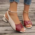 Close-up of peep-toe sandals featuring burgundy croc-embossed texture and block heel - 35 / Burgundy