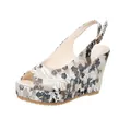 Vue détaillée des sandales à talons compensés à motif floral avec bout ouvert pour femme - 35 / Blanc