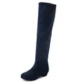 Elegant navy blue faux suede over-the-knee boots featuring a slim-fit design for women - 35 / Blue