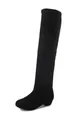 Detailed side view of black suede over-the-knee elastic boots with low heel design - 35 / Black