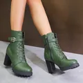 Bottines vertes élégantes à talons hauts pour femmes avec boucle et lacets à la mode - 35 / Vert