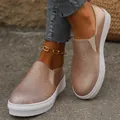 Baskets à plateforme pailletées or rose pour femmes avec bout rond style décontracté - 36 / Or rose