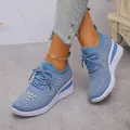 Detailed view of stylish blue rhinestone platform sneakers with breathable mesh upper - 36 / Sky Blue