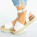 Sandales espadrilles à plateforme blanches chic avec bride cheville et semelle bois - 34 / Blanc