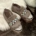Stylish women's faux fur loafers with sparkling heart-shaped rhinestones for autumn winter. - 44 / Heart Rhinestone Style (69464) / Heart Coffee