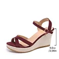 Detail of maroon cross-strap wedge sandal showing 9.0cm heel height and straw texture - 35 / Burgundy