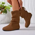 Élégantes bottes mi-mollet en daim marron avec laçage à l'arrière et talon plat - 36 / Marron
