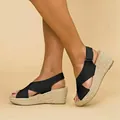 Sandales compensées espadrilles à brides croisées noires pour femmes avec semelle en corde - 35 / Noir