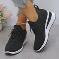 Detailed shot of black rhinestone platform sneakers with breathable knit fabric - 36 / Black