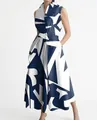 Sleeveless V-neck maxi dress with blue and white geometric star pattern for summer - XS / Dresses / Blue and White Stripes