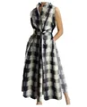 Elegant black and white plaid sleeveless V-neck button down midi dress with wide hem - XS / Dresses / Plaid