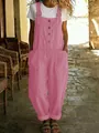 Sommerliche Retro-Latzhose aus Baumwolle und Leinen in Rosa mit Taschen für Damen. - Rosa