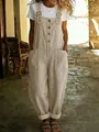 Detailansicht eines beigen Vintage-Jumpsuits aus Baumwolle und Leinen mit Taschen - S / Unterteile / Aprikose