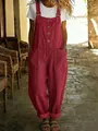 Ganzkörperansicht von Vintage-Latzhose aus Baumwollleinen in Burgunderrot für Damen. - S / Latzhose / Rot