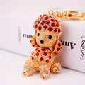 Cute gold-tone poodle keychain with red crystals for car keys and bag charms - Individual Packaging / Red