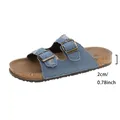 Sandalias de mezclilla azul para mujer con doble hebilla y suela de corcho de 2 cm - 36-37 / Azul claro