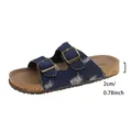 Sandalias de mujer de mezclilla azul marino con suela de corcho y plataforma de 2 cm - 36-37 / Azul marino