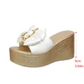 Sandales compensées blanches avec nœud, plateforme de 9 cm et boucle dorée - 35 / Hauteur de Talon (9cm) / Blanc