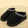 Zapatillas de nieve negras con plataforma, forro de piel y borde bordado tipo Tasman. - 36 / Negro