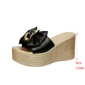 Sandales à semelle compensée noires avec nœud décoratif et talon de 9cm - 35 / Hauteur de Talon (9cm) / Noir