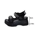 Sandales compensées noires pour femmes avec strass, talon de 8 cm et velcro - 35 / Noir