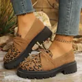 Mocassins à plateforme léopard élégants en daim doux avec des semelles crantées noires - 35 / Style Nœud