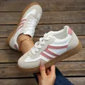 Retro white and pink color-block German Army Trainers for women, flat gum sole sneakers - 36 / Pink