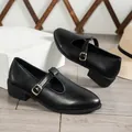Mocassins Mary Jane noirs élégants à talon épais avec bride à boucle pour femmes - 36 / Noir