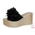 Sandales compensées noires avec fleur pour femmes et talon plateforme de 9 cm - 35 / Noir