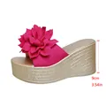 Sandales compensées rose vif avec fleur et talon plateforme de 9cm pour femmes - 35 / Rose rouge