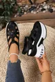 Close-up detail of stylish black women's platform sandals featuring closed-toe woven straps - 35 / Closed Toe Platform Sandals (D28) / Black