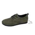 Detailed view of green suede lace-up flat shoe with 0.78 inch heel height specification - 35 / Matte Lace-up Casual Style / Green