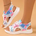 Detail of floral knit sports sandals for women with soft white soles and hollow-out design - 36 / Pattern 37