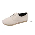 Comfortable beige low-top suede-like lace-up shoe featuring a 2cm flat walking heel. - 35 / Matte Lace-up Casual Style / Khaki