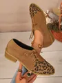 Stylish brown suede lace-up shoes for women featuring trendy leopard print toe caps - 36 / Mixed Color