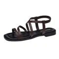 Stylish dark brown flat Roman sandals with cross straps and elastic back for women - 35 / Dark Brown