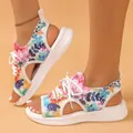 Floral fly-knit women's sports sandals with soft thick sole and hollow design - 36 / Pattern 33