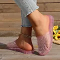 Close-up detail of pink hollow-out jelly slippers with glitter and breathable design for summer - 36 / Pink