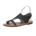 Casual black and tan women's flat Roman sandals with toe-loop and velcro back strap - 36 / Black