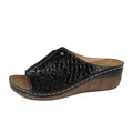 Elegant black crocodile-patterned patent leather women's wedge sandals with open-toe - 36 / Black