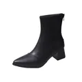 Side view of elegant black pointed-toe ankle boot with block heel and rear zipper - 35 / Single Lining / Black