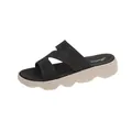 Women's black knit cross-strap slides with thick wavy sole casual beach slippers - 36 / Black